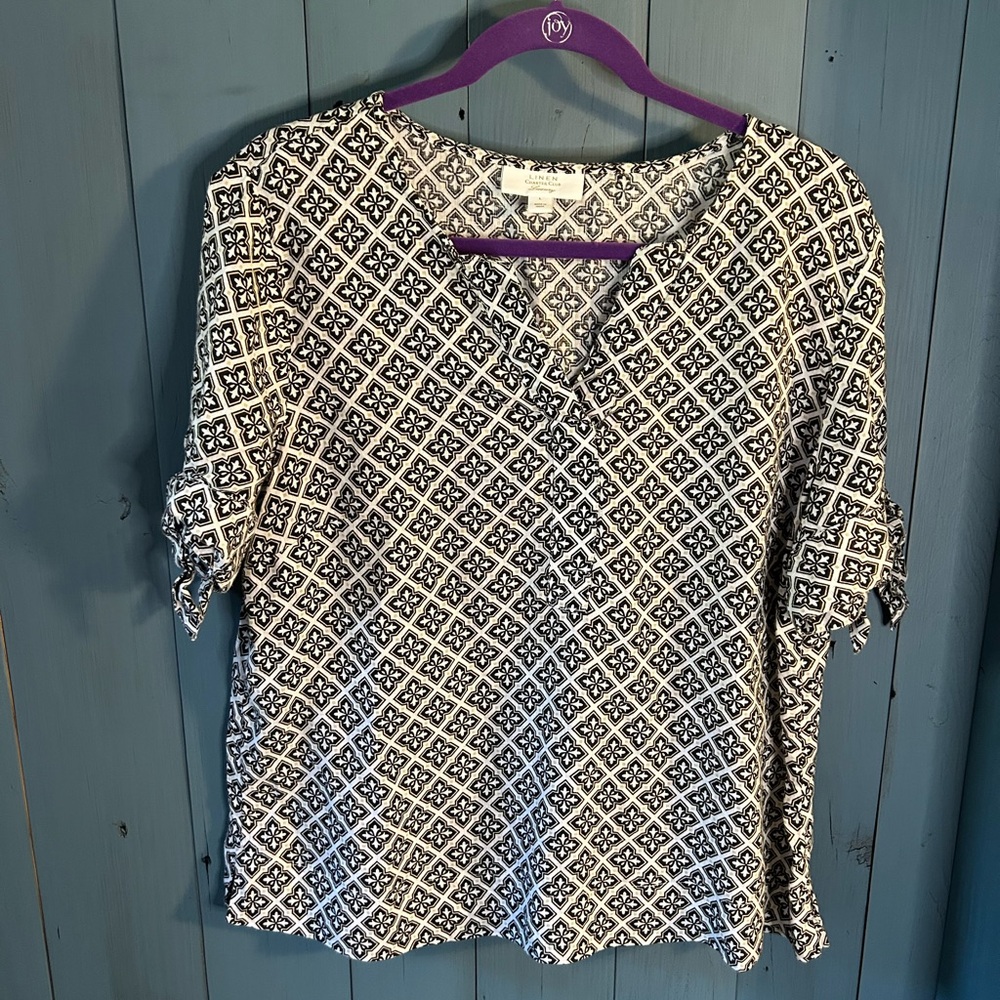 Charter Club Linen Luxury Short Sleeve Blouse | Women’s Size Large
